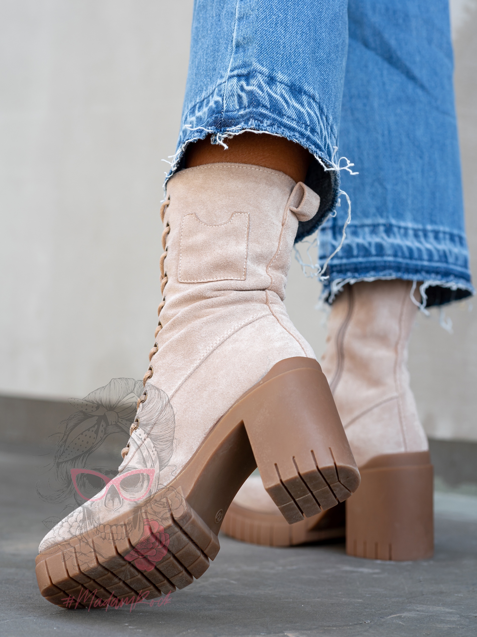 Botki na klocku Rock Geter beżowe Botki na klocku Rock Geter beżowe