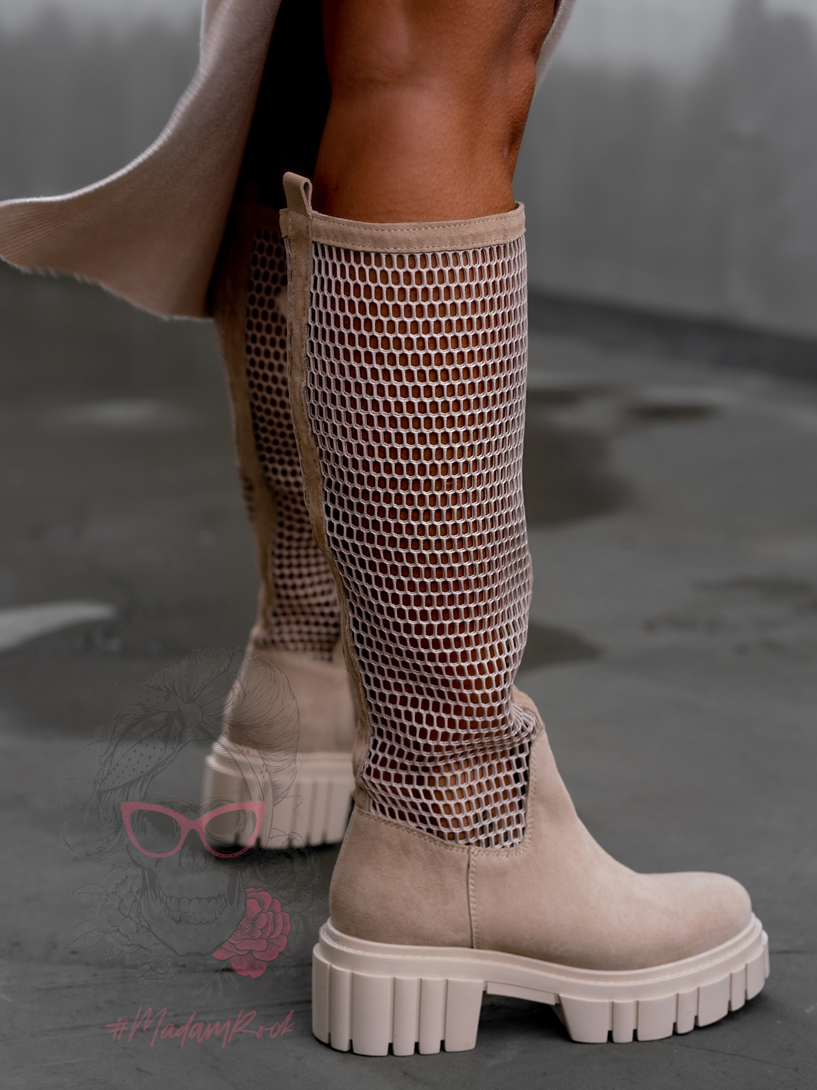 Kozaki oficerki kabaretki Rock Autoriz beżowe Kozaki oficerki kabaretki Rock Autoriz beżowe