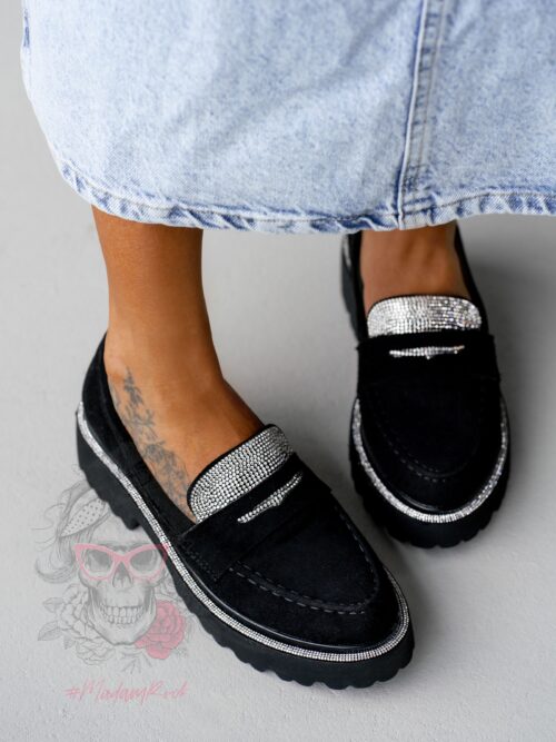 Mokasyny z cyrkoniami Madam Olio czarne