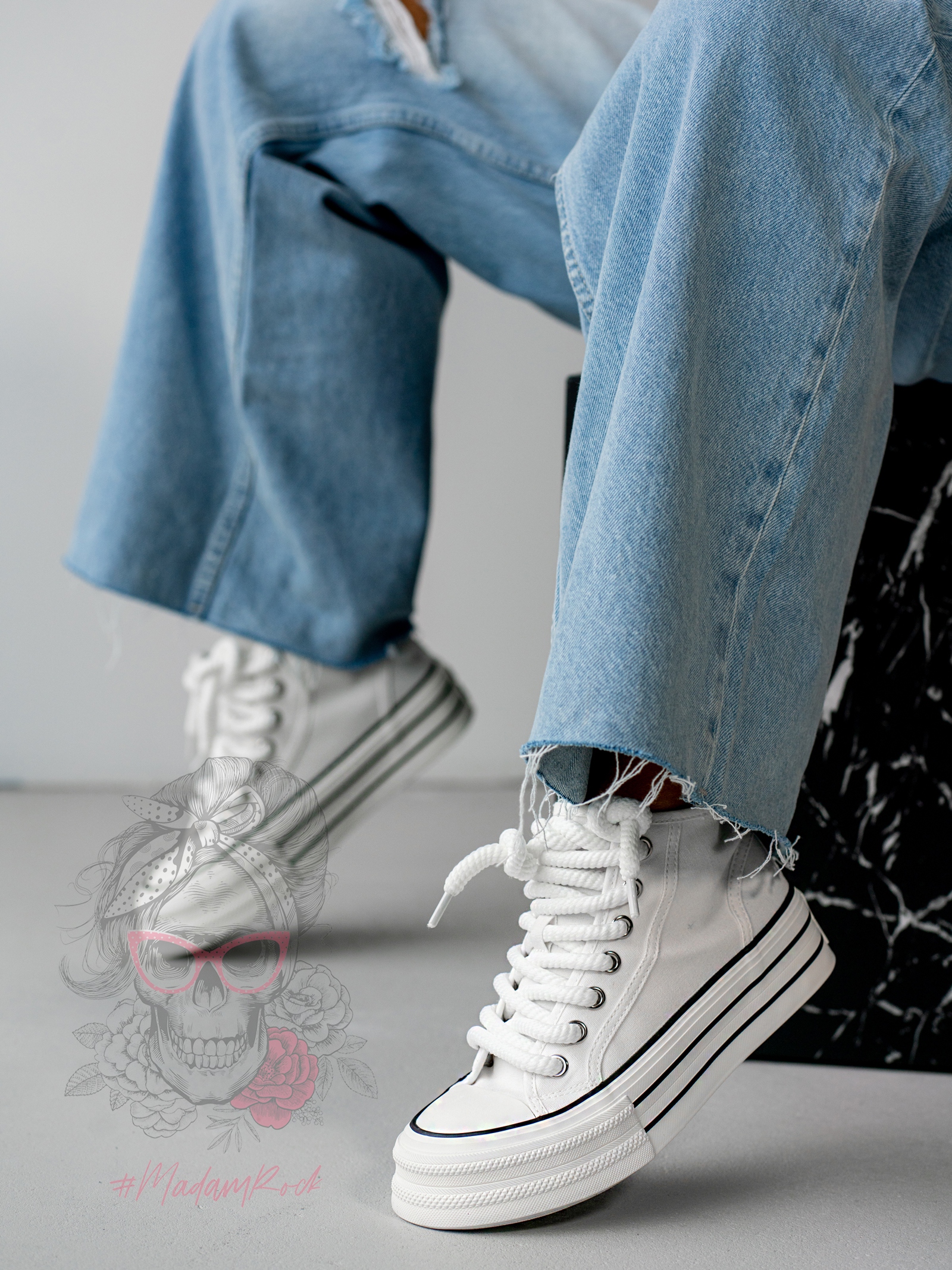 Trampki na platformie Rock Opam białe