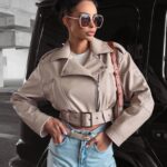 Kurtka ramoneska z ekoskóry CELESTIA OLAVOGA beżowa