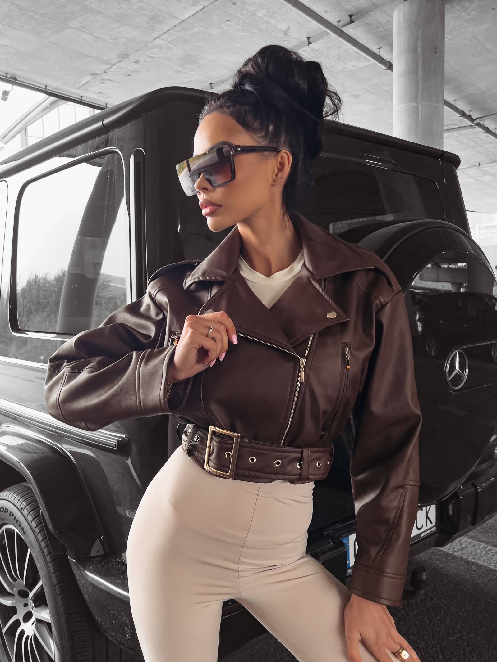 Kurtka ramoneska z ekoskóry CELESTIA OLAVOGA brązowa