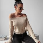 Bluzka sweterkowa prążkowana ART Ola Voga beżowa