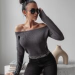 Bluzka sweterkowa prążkowana ART OLAVOGA grafitowa