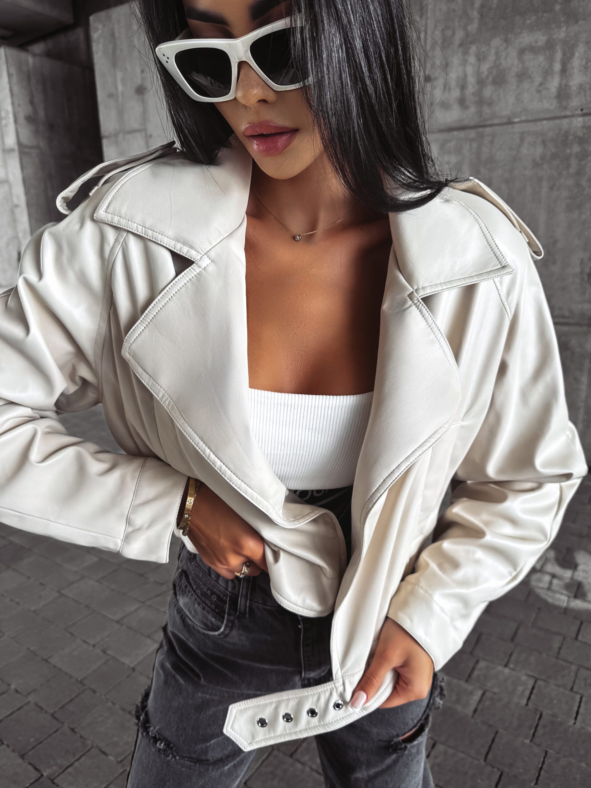 Kurtka ramoneska LEATHER OLAVOGA beżowa