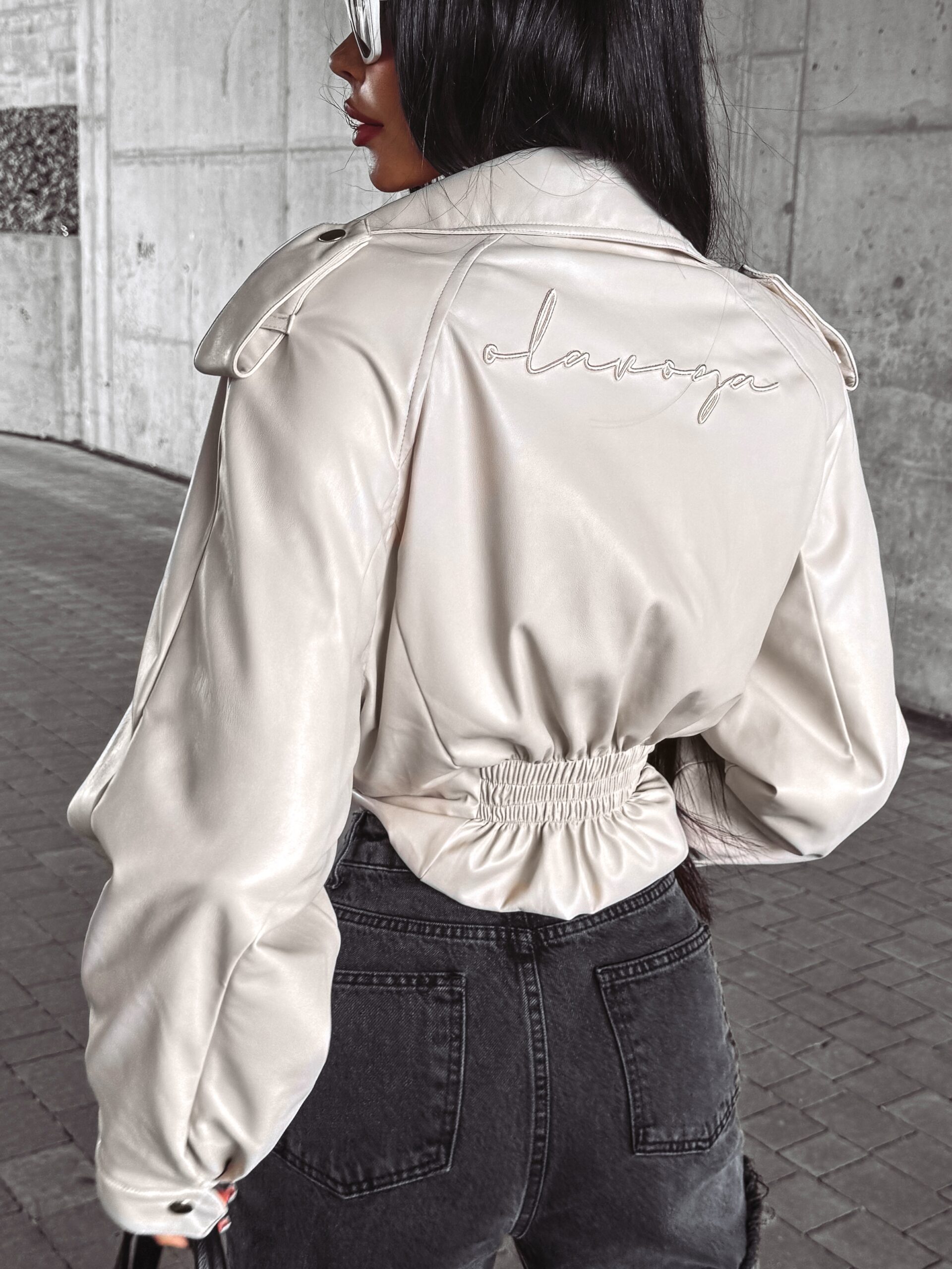 Kurtka ramoneska LEATHER OLAVOGA beżowa