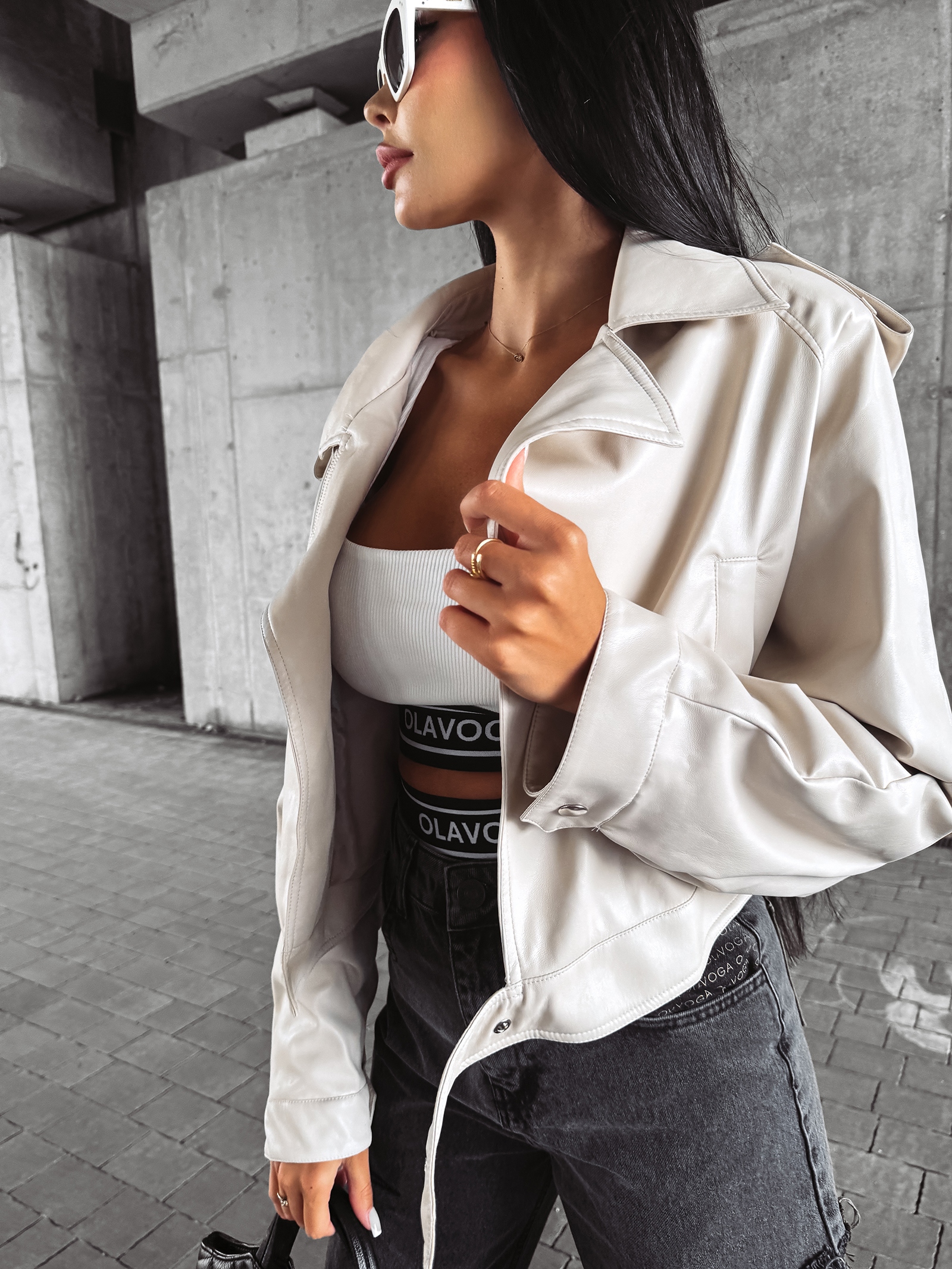 Kurtka ramoneska LEATHER OLAVOGA beżowa