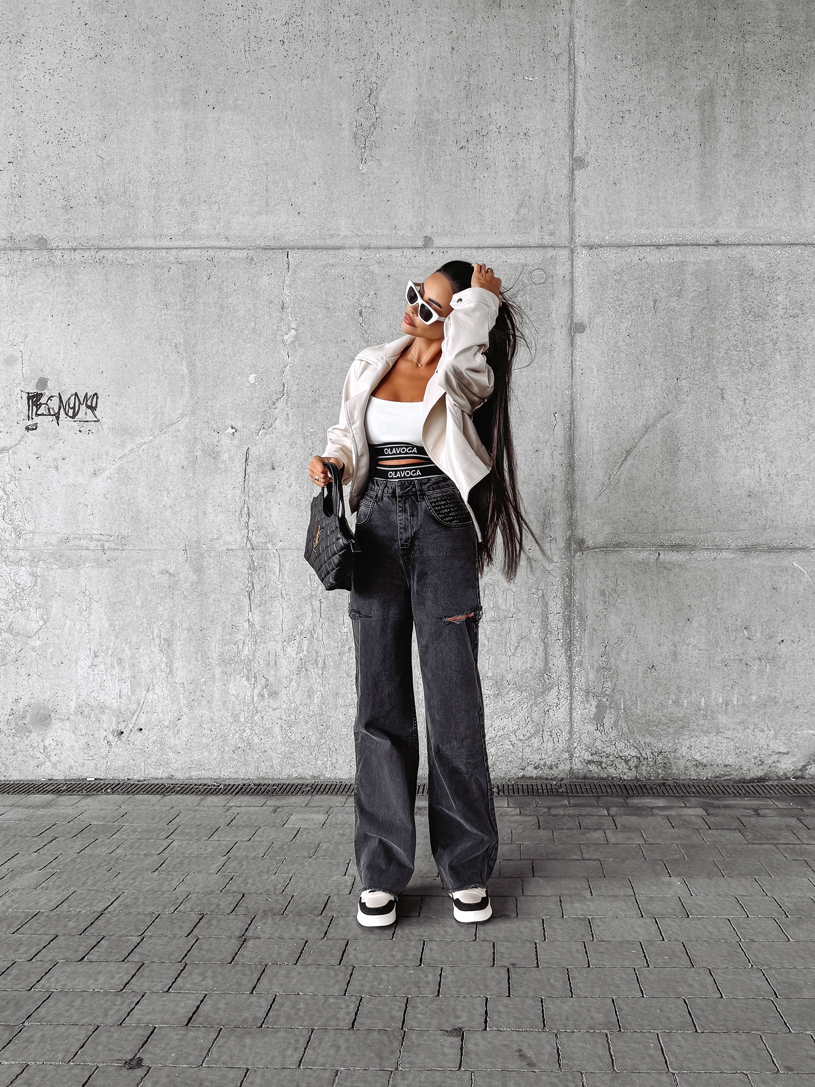 Kurtka ramoneska LEATHER OLAVOGA beżowa