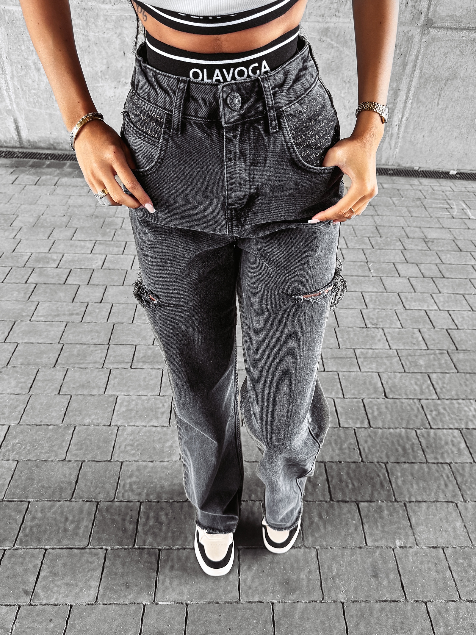 Spodnie jeansowe baggy fit DEIVEN OLAVOGA szare