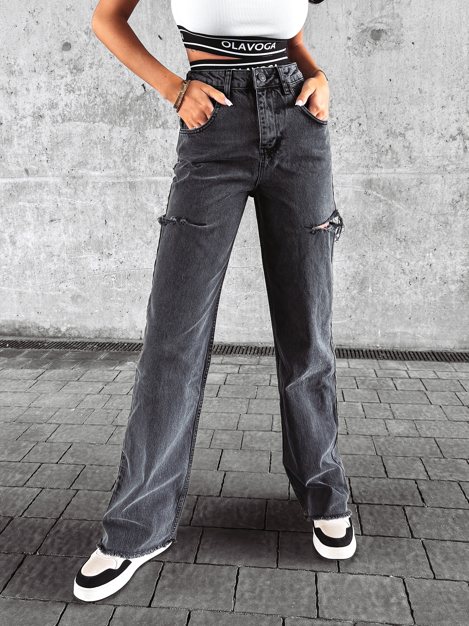 Spodnie jeansowe baggy fit DEIVEN OLAVOGA szare