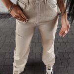 Spodnie jeansowe baggy fit DEIVEN OLAVOGA beżowe