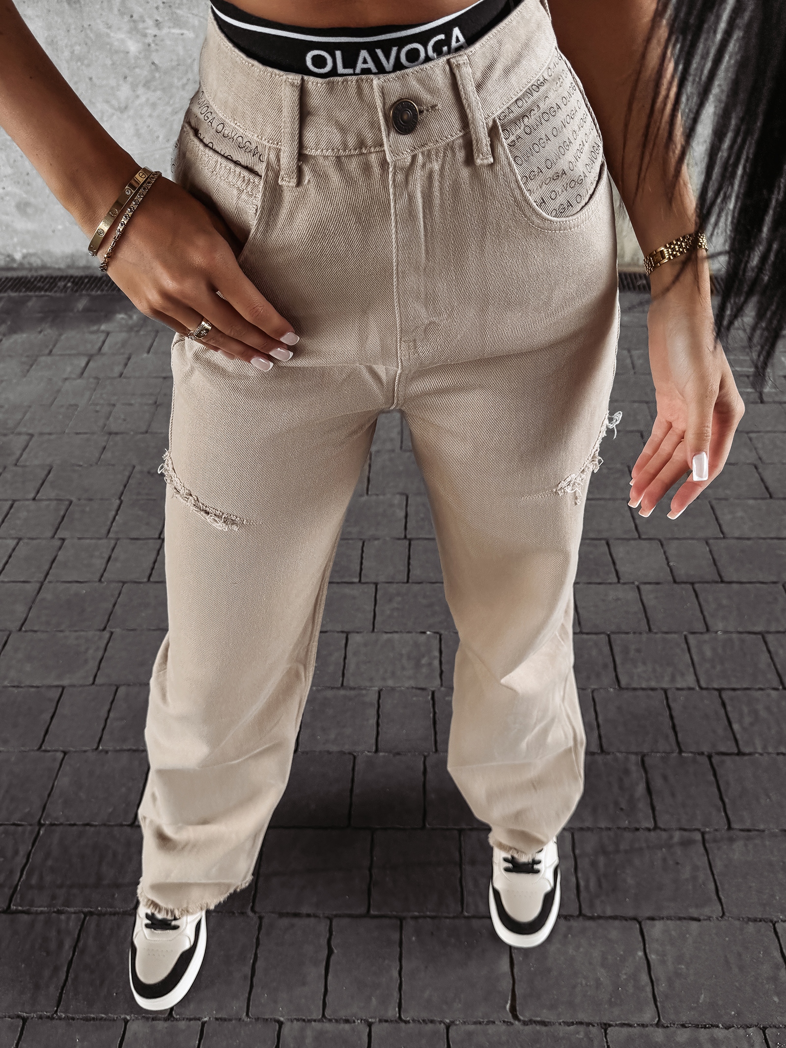 Spodnie jeansowe baggy fit DEIVEN OLAVOGA beżowe