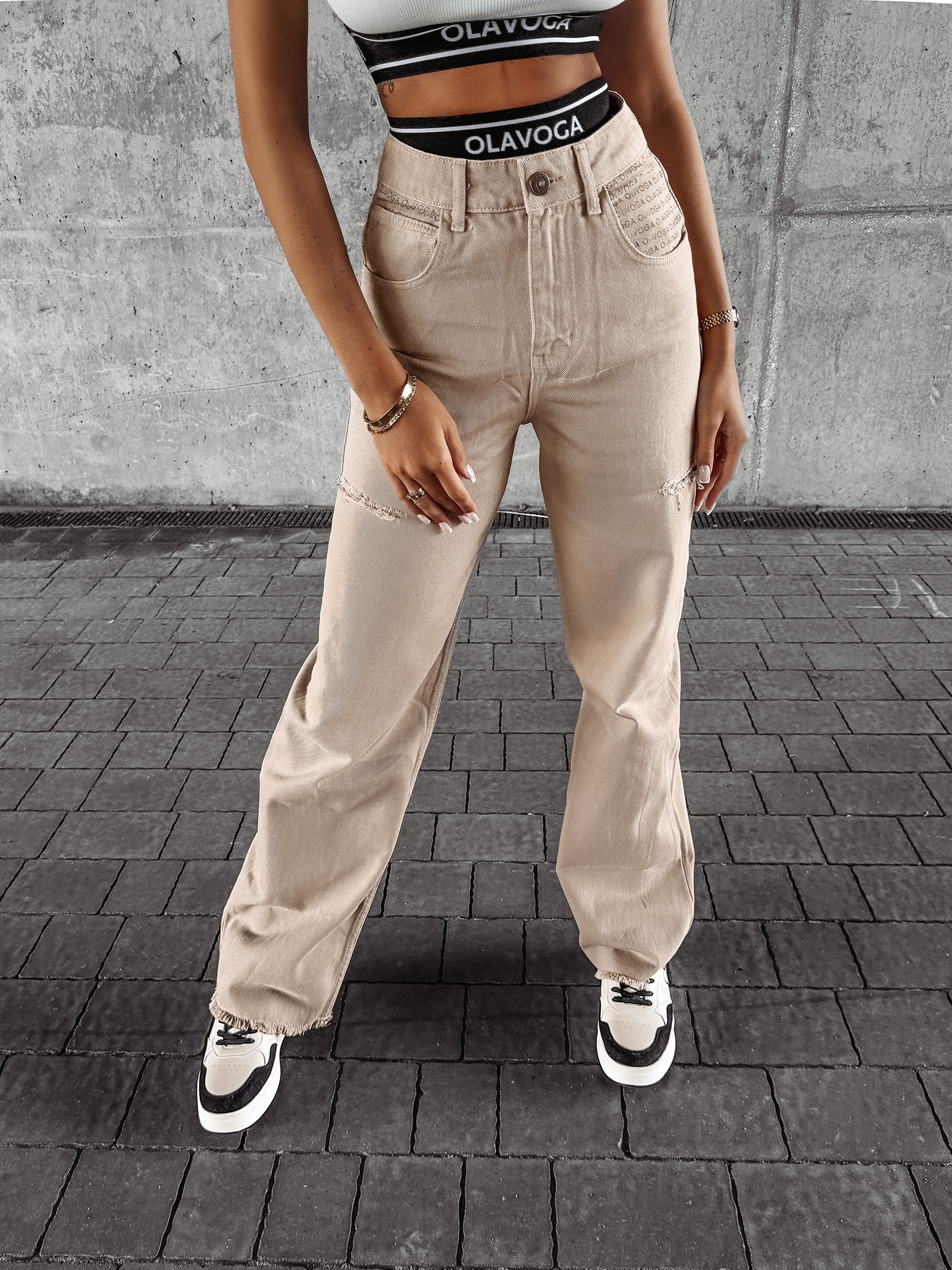 Spodnie jeansowe baggy fit DEIVEN OLAVOGA beżowe Spodnie jeansowe baggy fit DEIVEN OLAVOGA beżowe