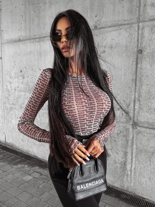 Bluzka przylegająca logowana LUMINA OLAVOGA beżowa