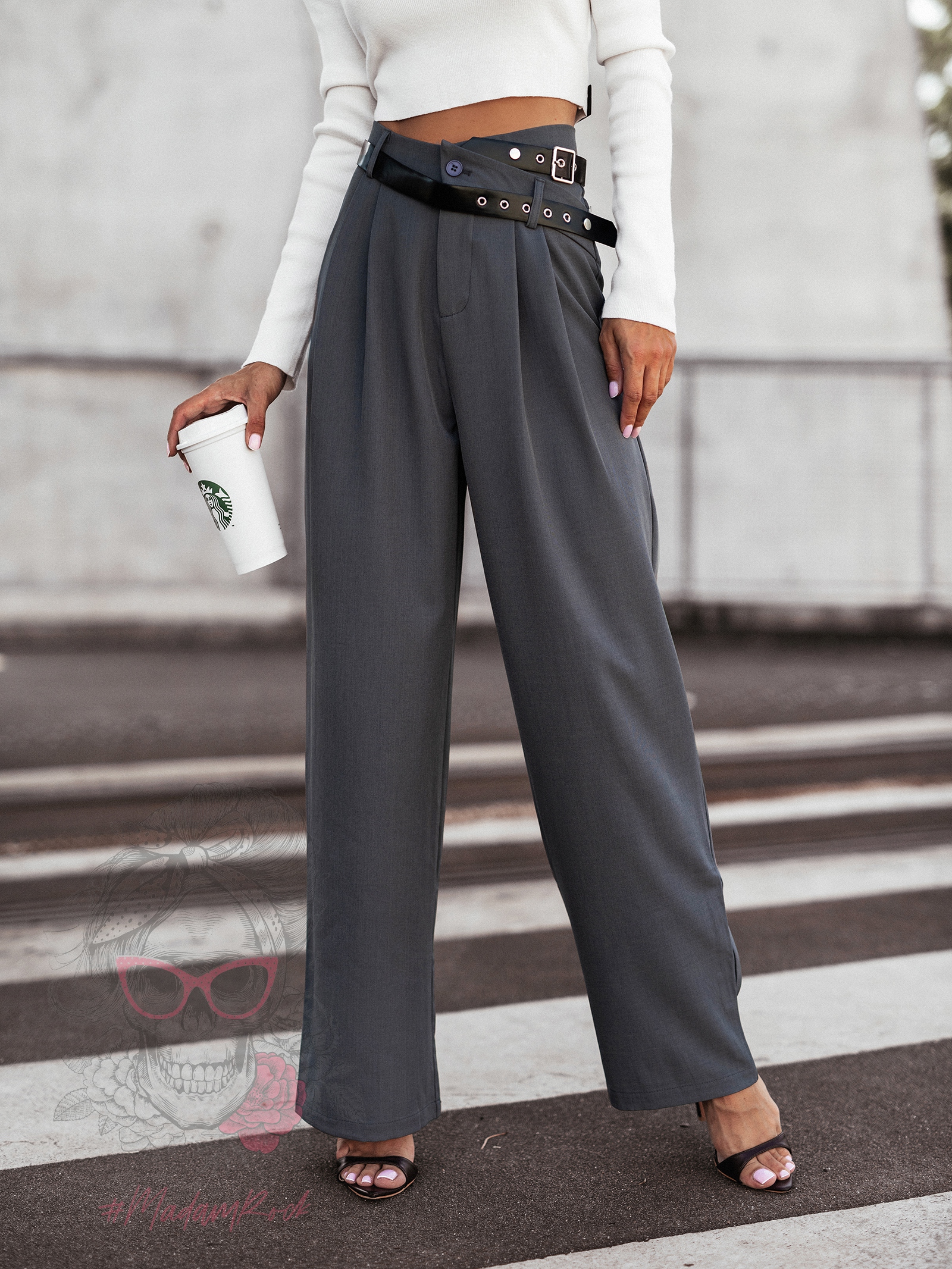 Spodnie eleganckie z paskiem Cante szare