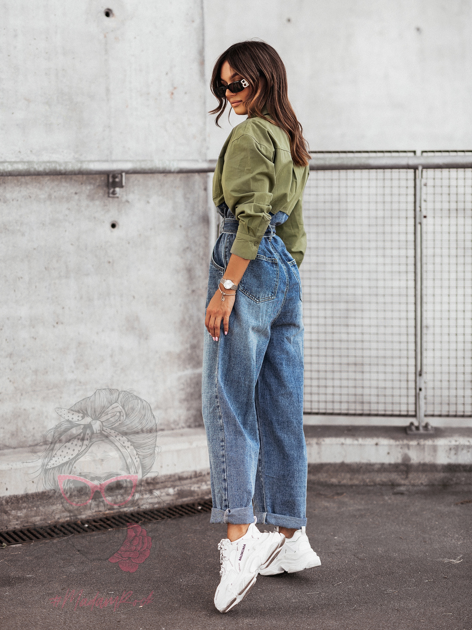 Kombinezon - jeansy + koszula Robi khaki