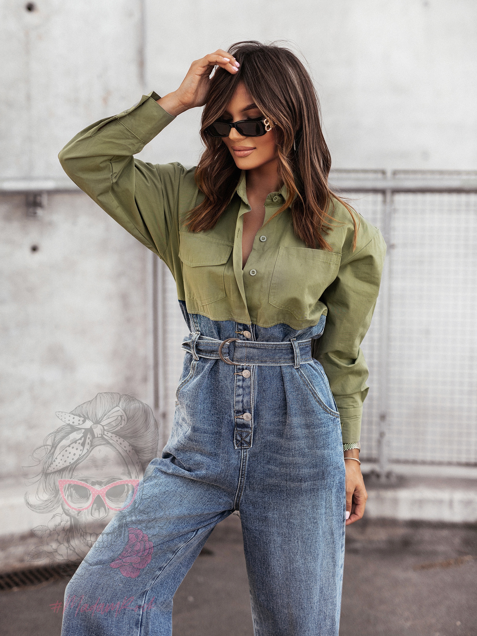 Kombinezon - jeansy + koszula Robi khaki