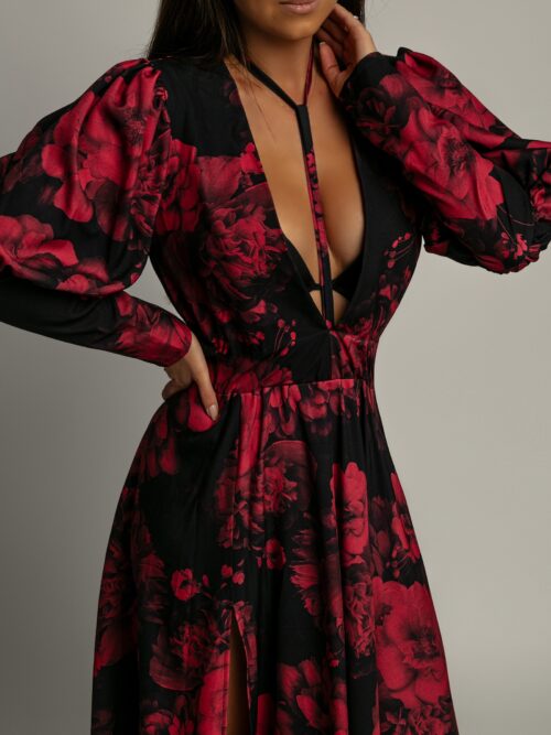 Sukienka maxi w róże NB Mezevi czarna bordo