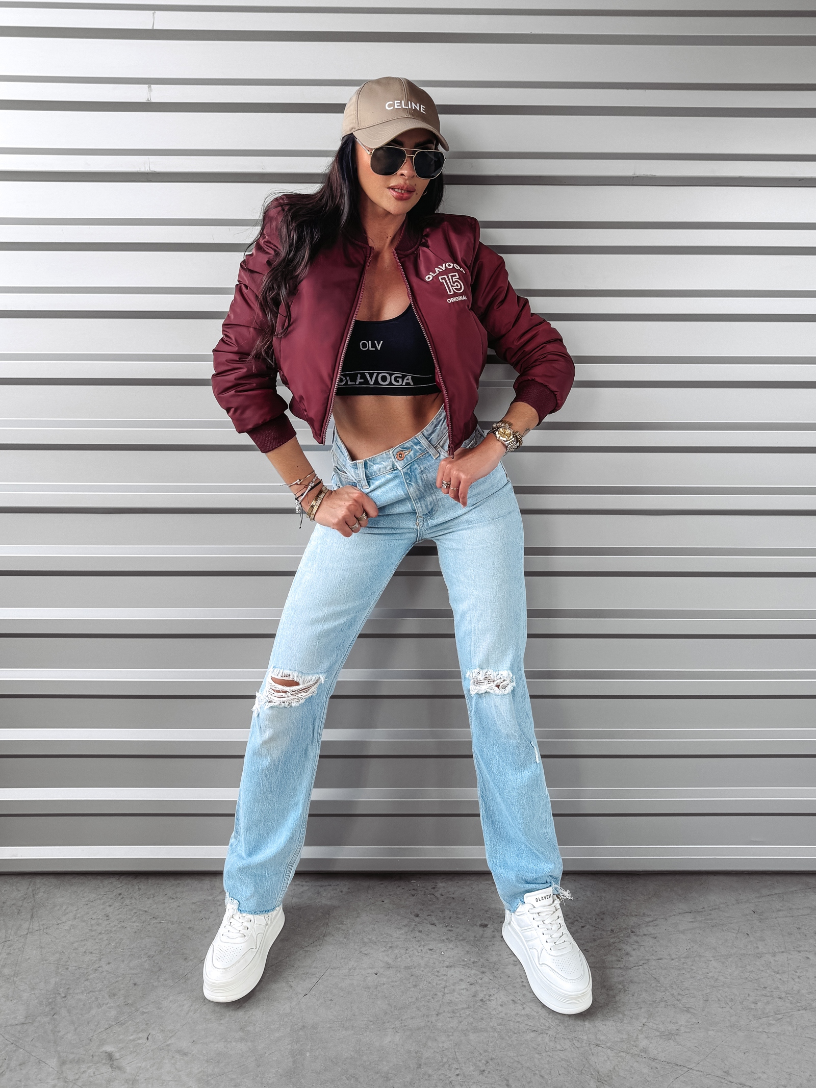 Kurtka damska logowana BOMBER OLAVOGA bordowa