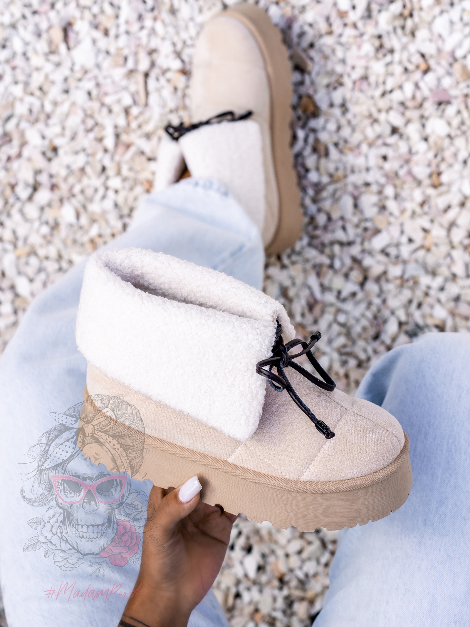 Botki z kożuszkiem Rock Meu beżowe