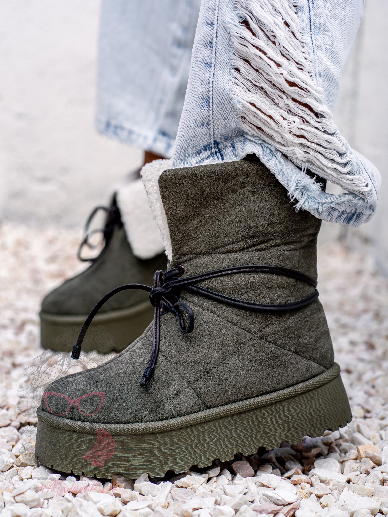 Botki z kożuszkiem Rock Meu khaki