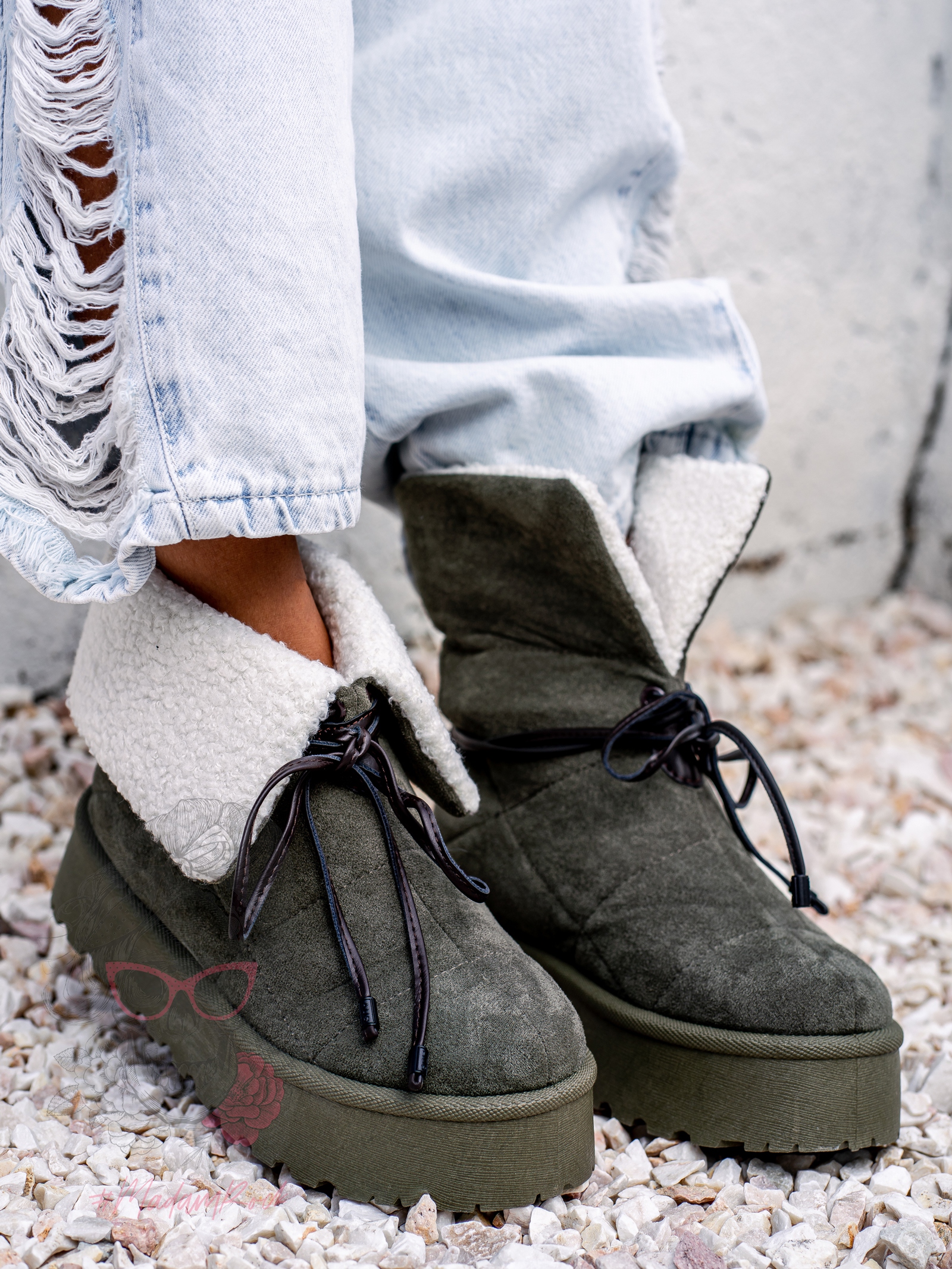 Botki z kożuszkiem Rock Meu khaki