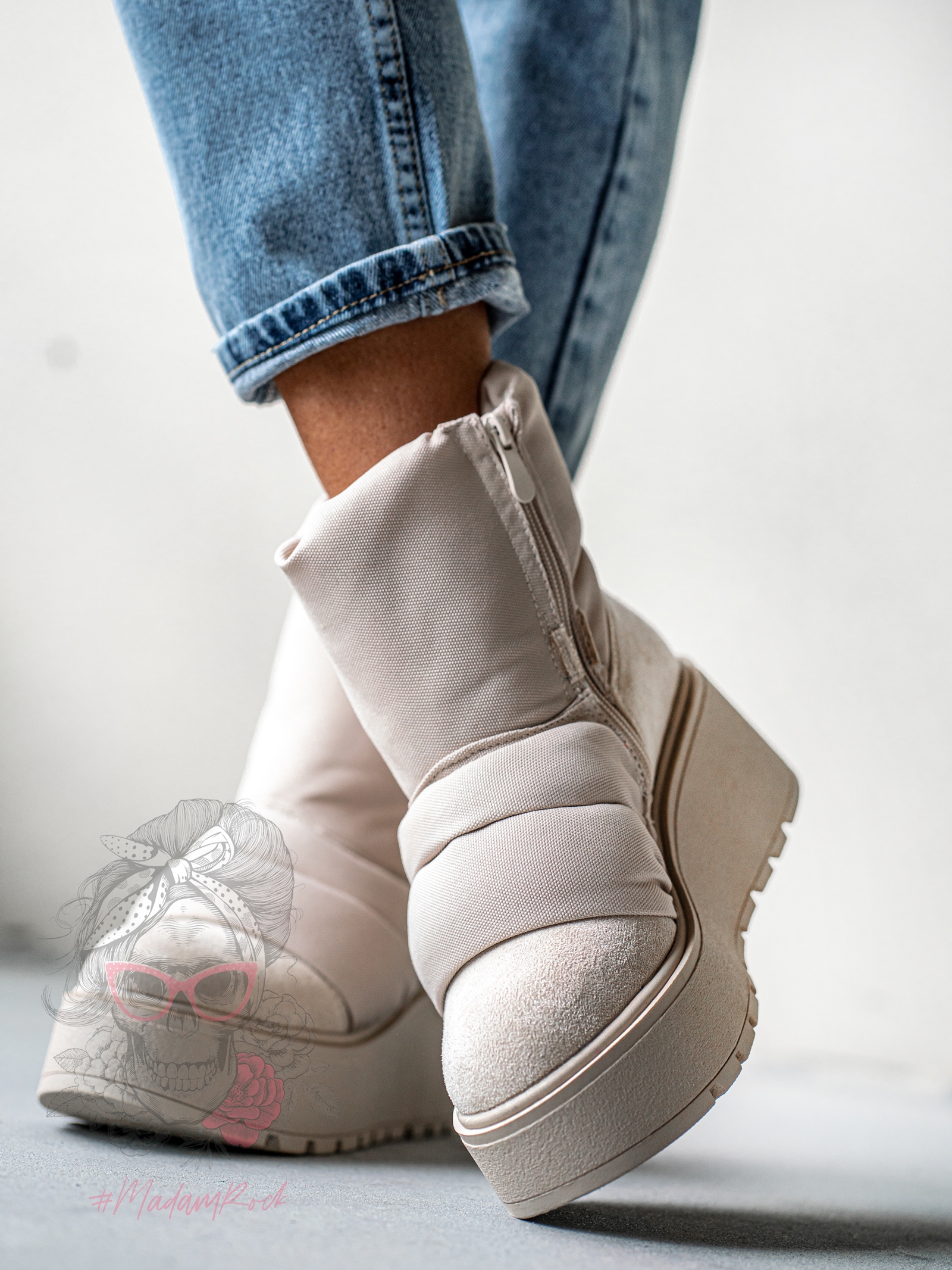 Botki koturny Madam Bambi beżowe