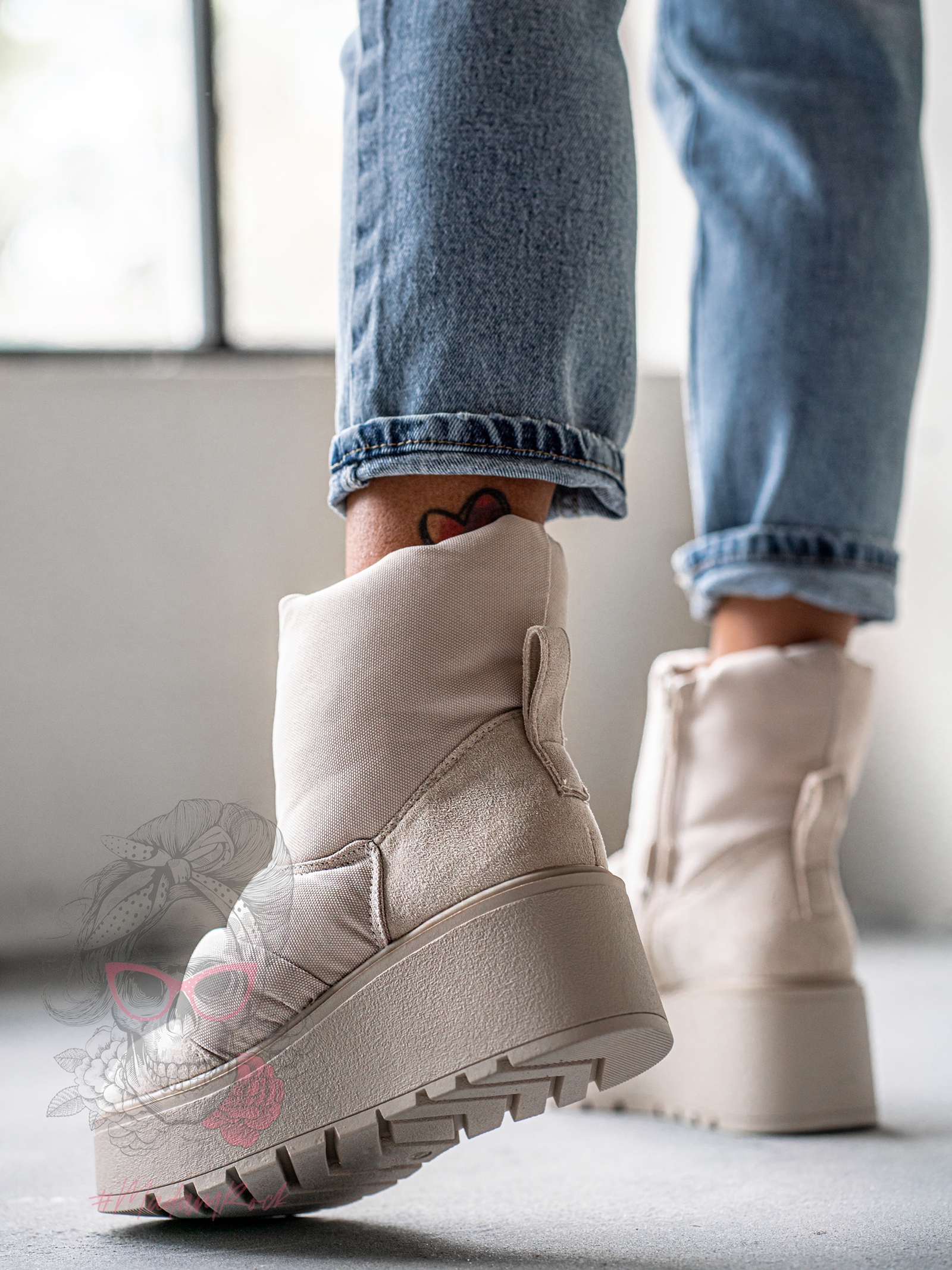 Botki koturny Madam Bambi beżowe