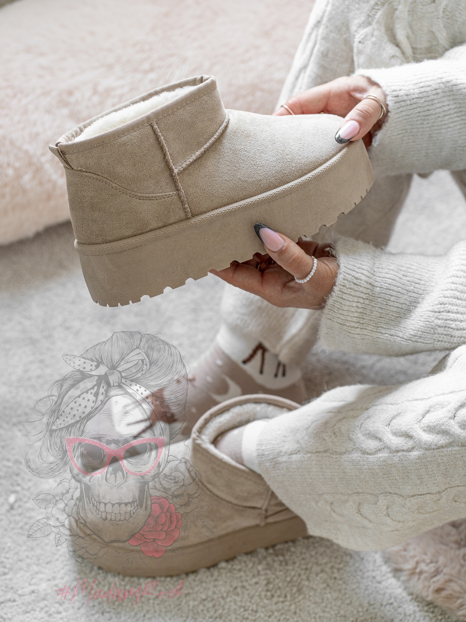 Śniegowce zamszowe Madam Wobbi II beżowe