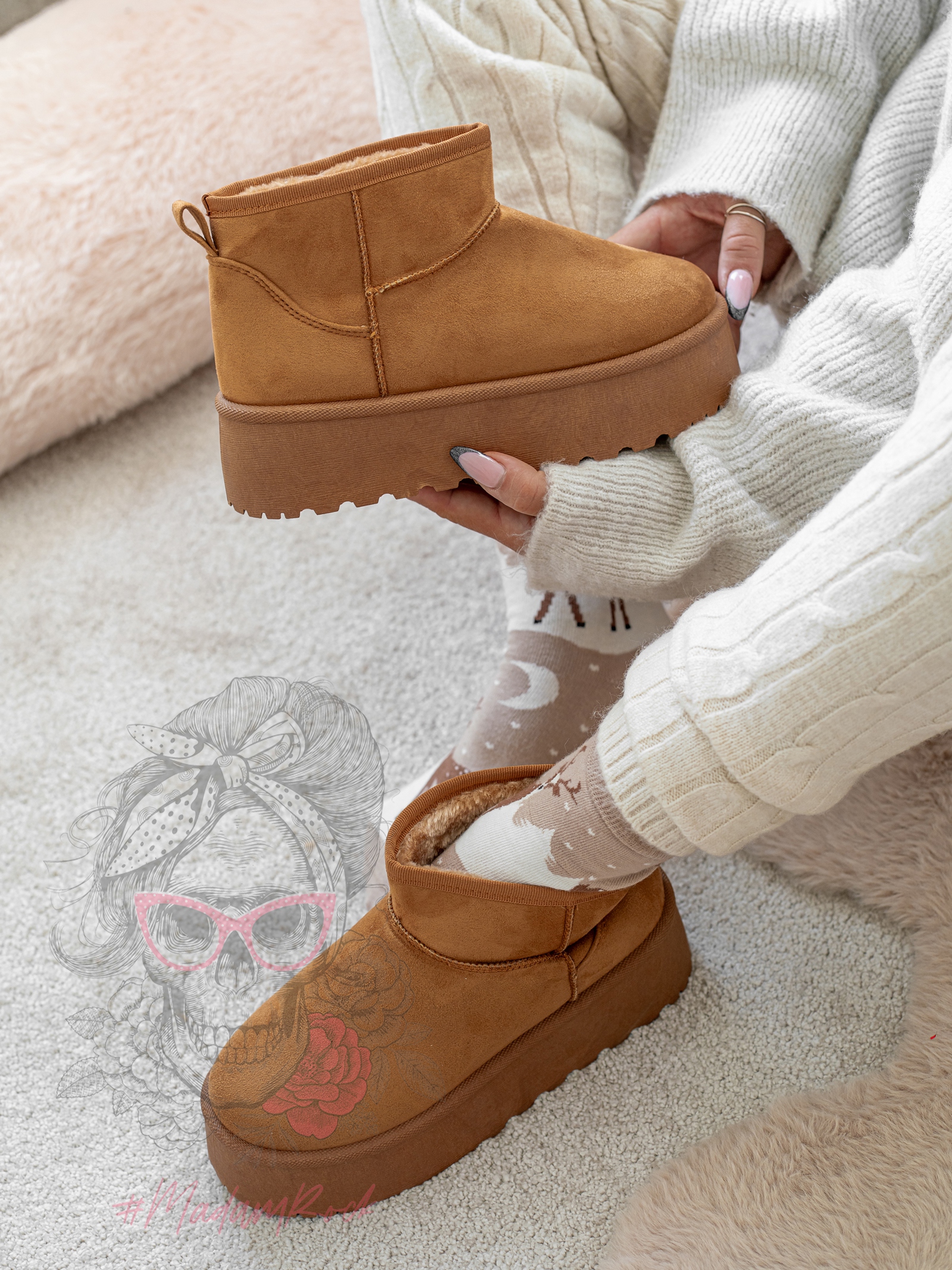 Śniegowce zamszowe Madam Wobbi III karmelowe