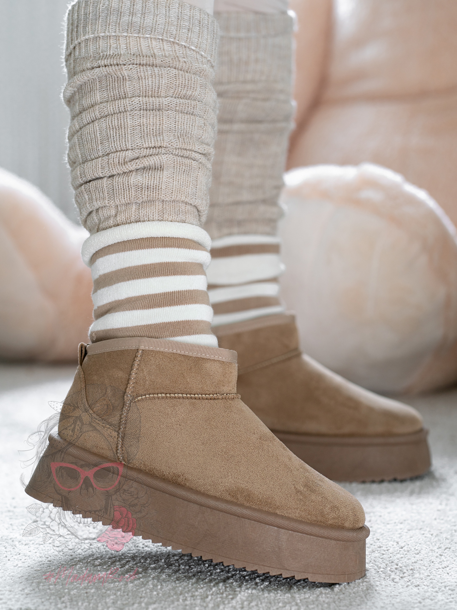 Śniegowce zamszowe Madam Wobbi beżowe