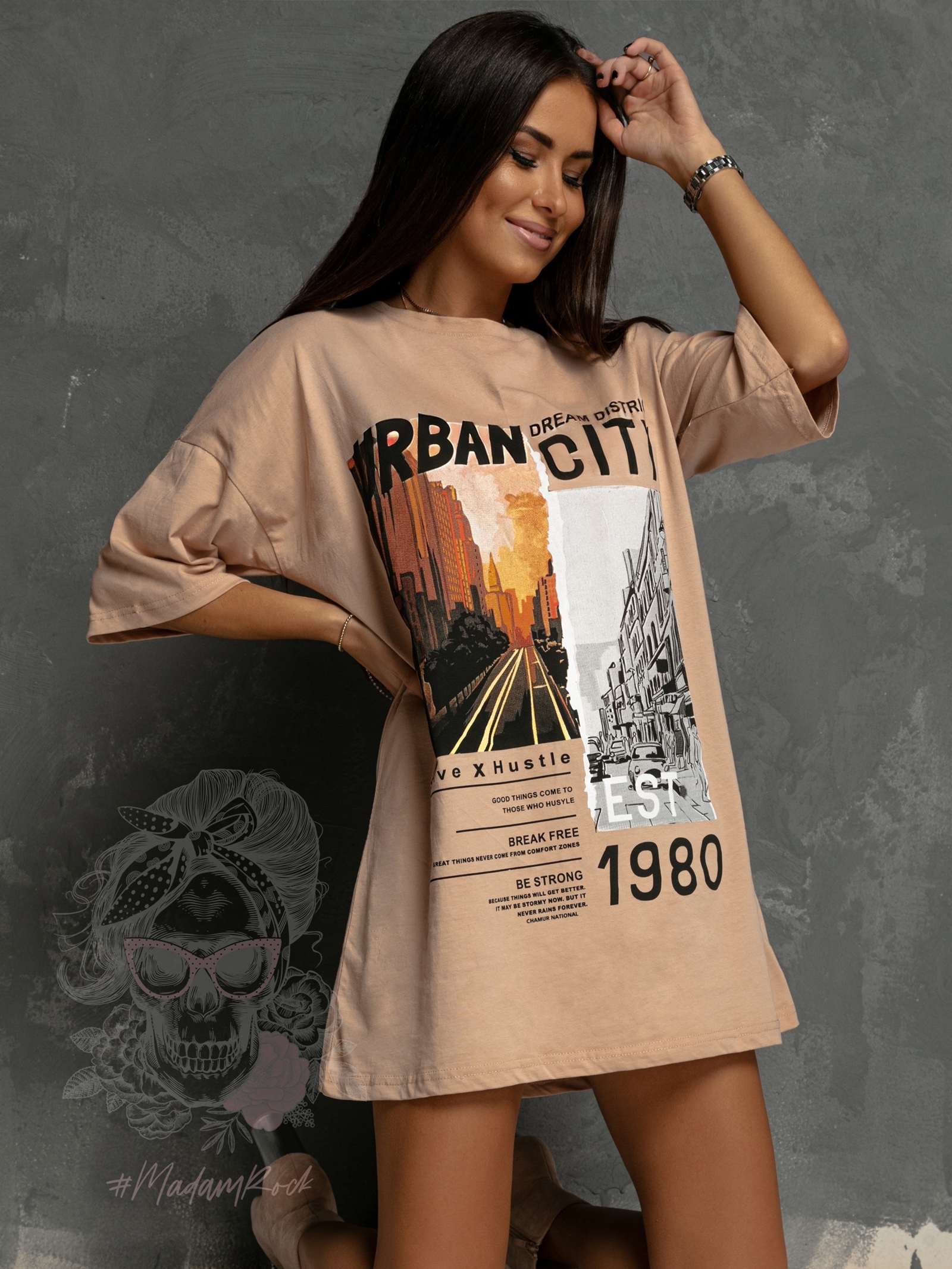 T-shirt oversize Urban City beżowy