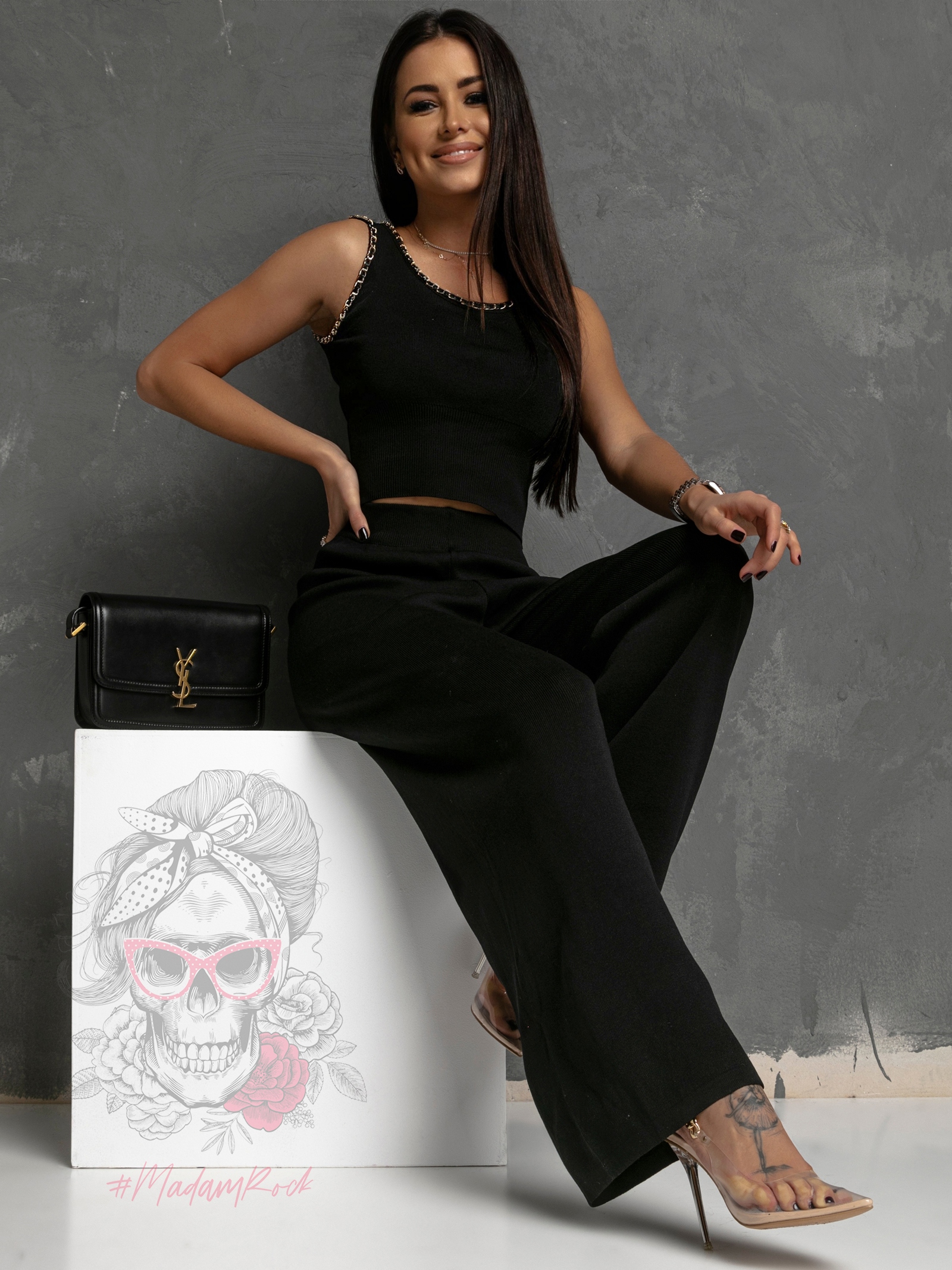 Komplet dzianinowy 3-częściowy Moshe czarny