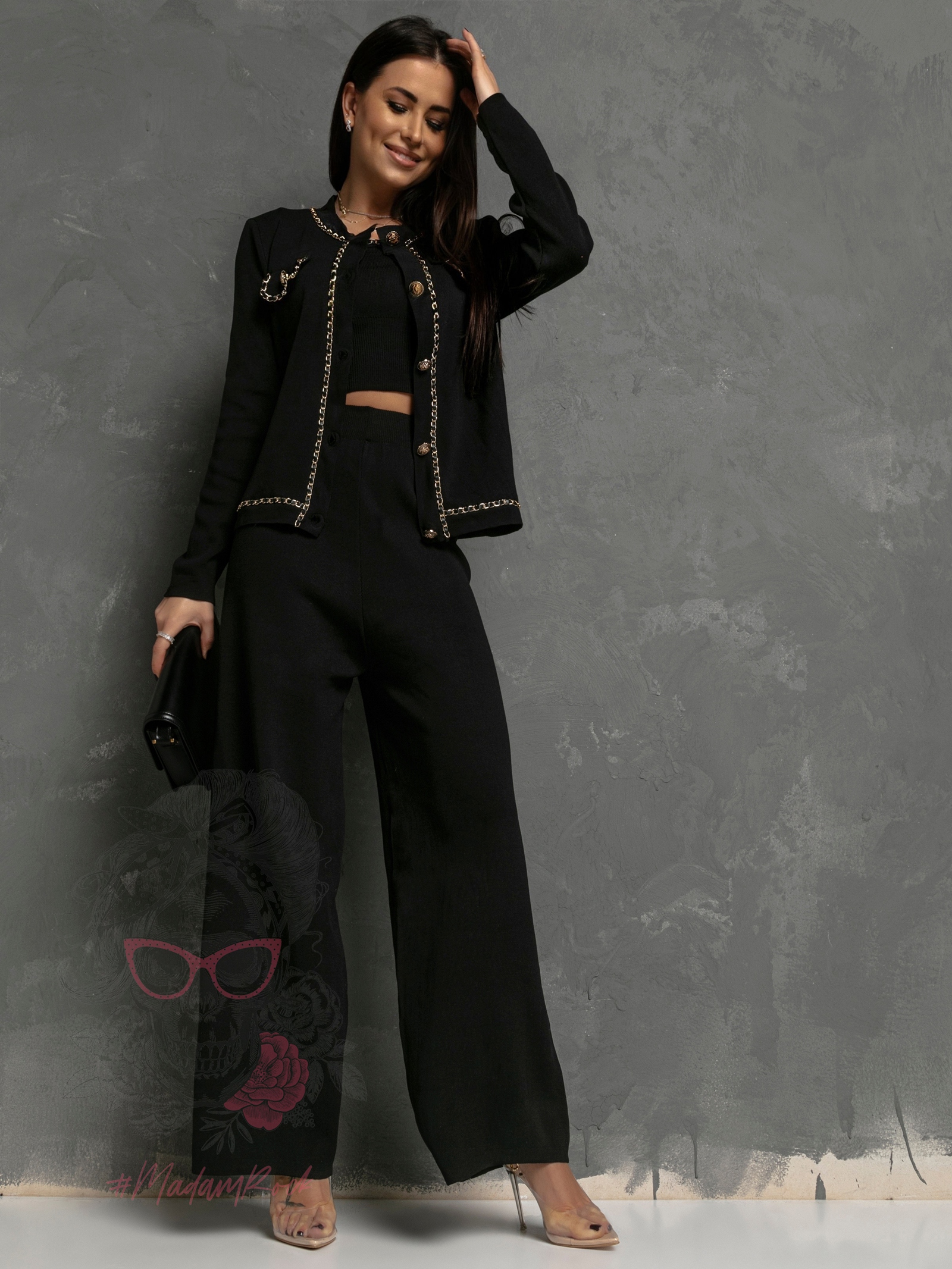 Komplet dzianinowy 3-częściowy Moshe czarny