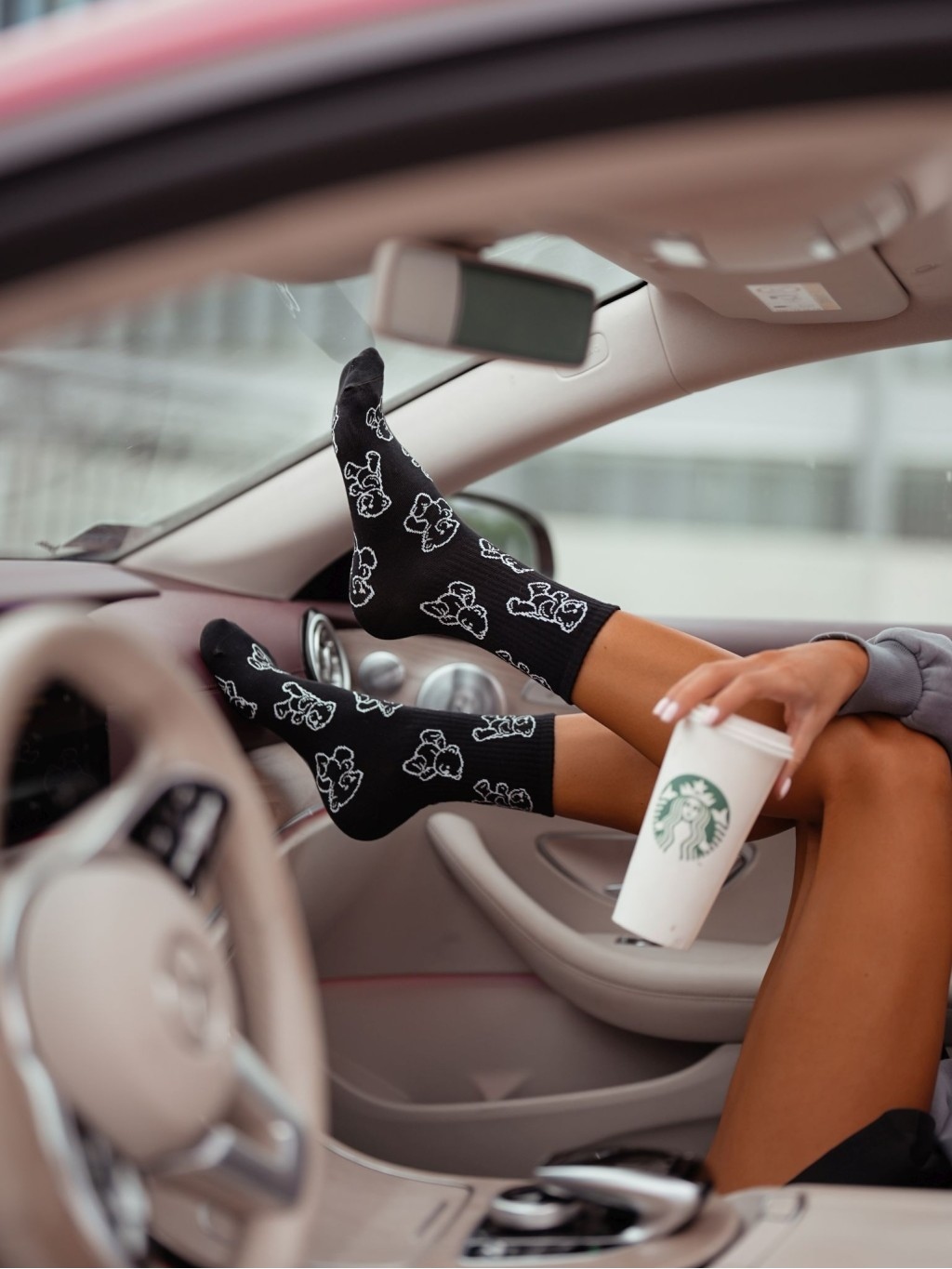 Skarpetki damskie długie misie czarne