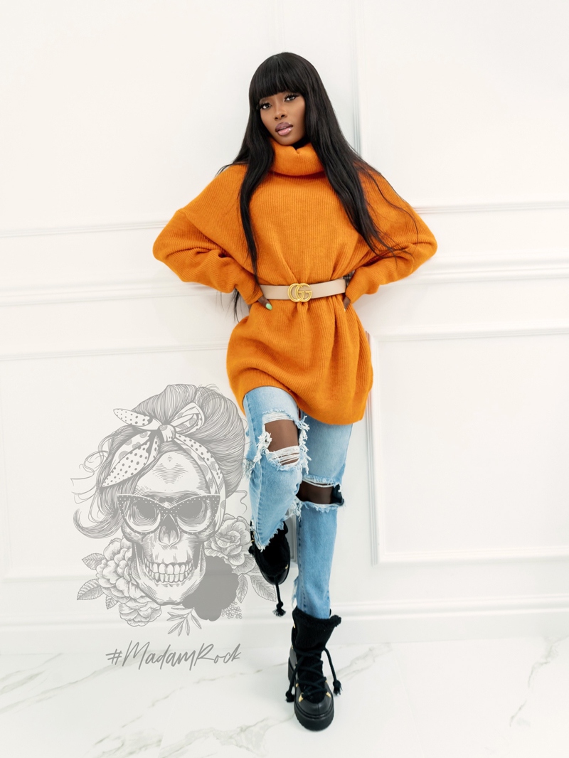 Sweter golf oversize Haat Pomarańczowy