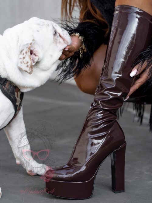 Kozaki lakierowane na słupku Mustang Rock brązowe