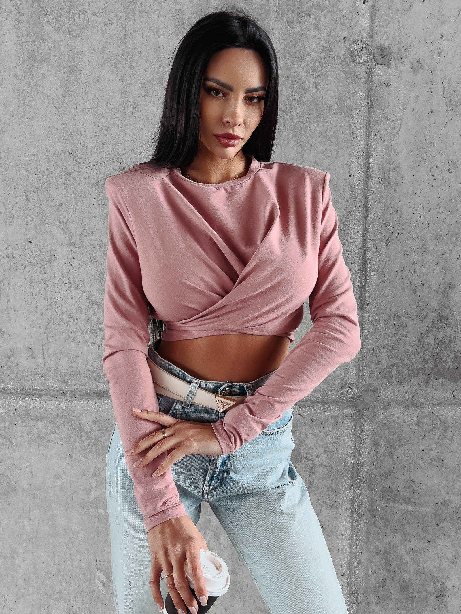 Bluzka elastyczna z marszczeniem JONA OLAVOGA brudny róż