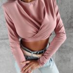 Bluzka elastyczna z marszczeniem JONA OLAVOGA brudny róż