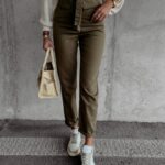 Spodnie z wysokim stanem GIOLA OLAVOGA khaki