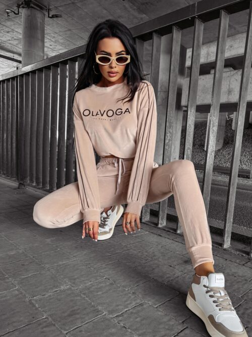Komplet dres welurowy damski DRESSY OLAVOGA beżowy
