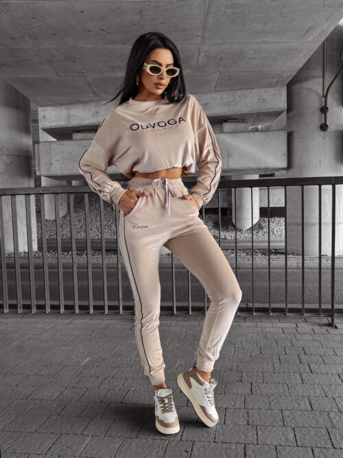 Komplet dres welurowy damski DRESSY OLAVOGA beżowy