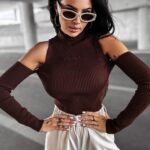 Top prążkowany FLIGHT OLAVOGA czekoladowy