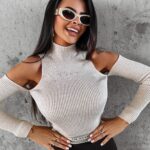 Top prążkowany FLIGHT OLAVOGA beżowy