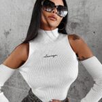 Top prążkowany FLIGHT OLAVOGA ecru