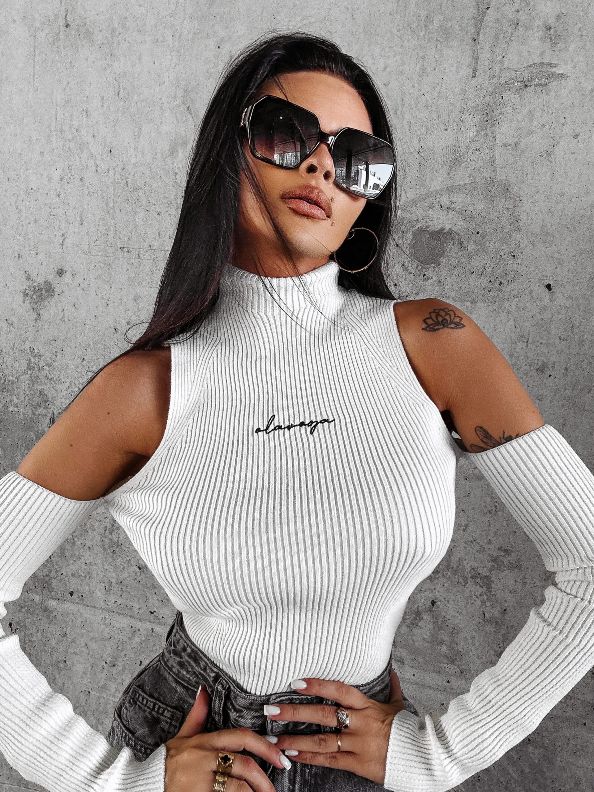 Top prążkowany FLIGHT OLAVOGA ecru