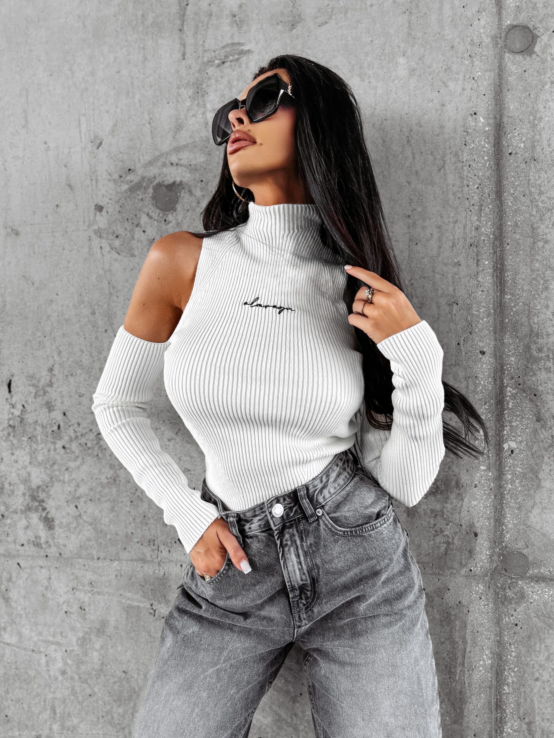 Top prążkowany FLIGHT OLAVOGA ecru