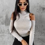 Top prążkowany FLIGHT OLAVOGA beżowy