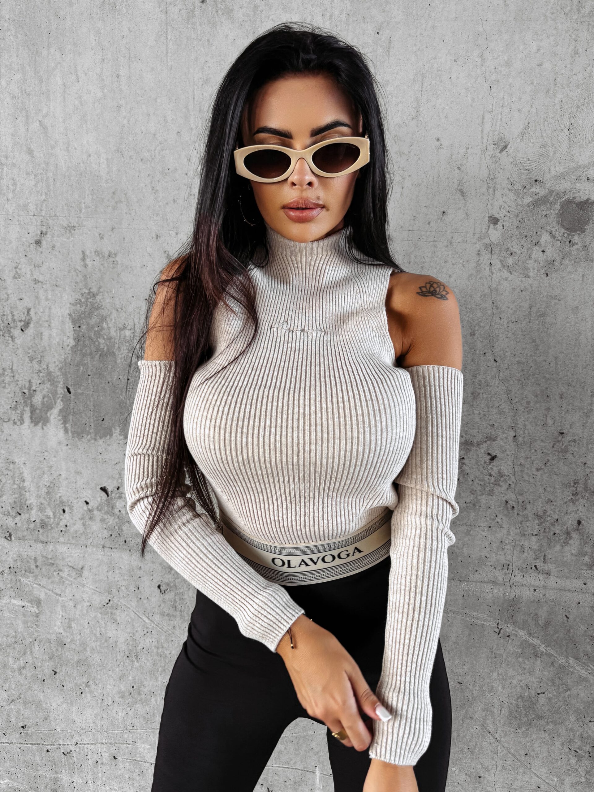 Top prążkowany FLIGHT OLAVOGA beżowy