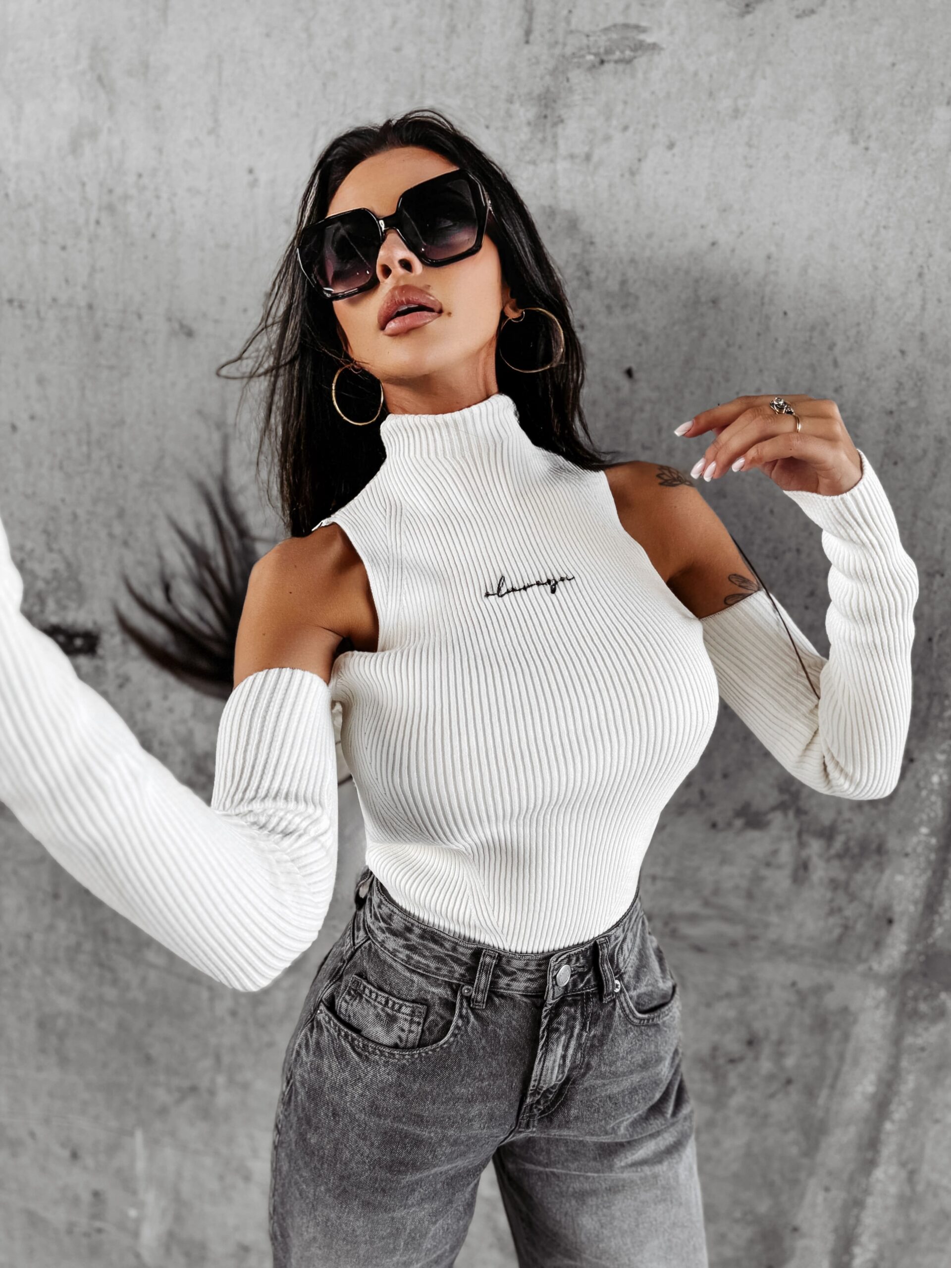 Top prążkowany FLIGHT OLAVOGA ecru